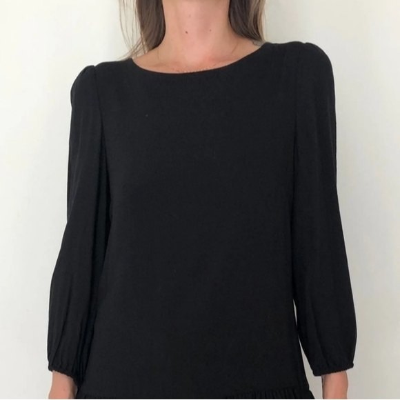 Anthropologie Meadow Rue Minutiae Black Drop Waist ruffle mini Dress - Picture 2 of 11